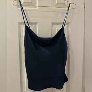 Dark Navy Blue Silk Cowl Neck Tank